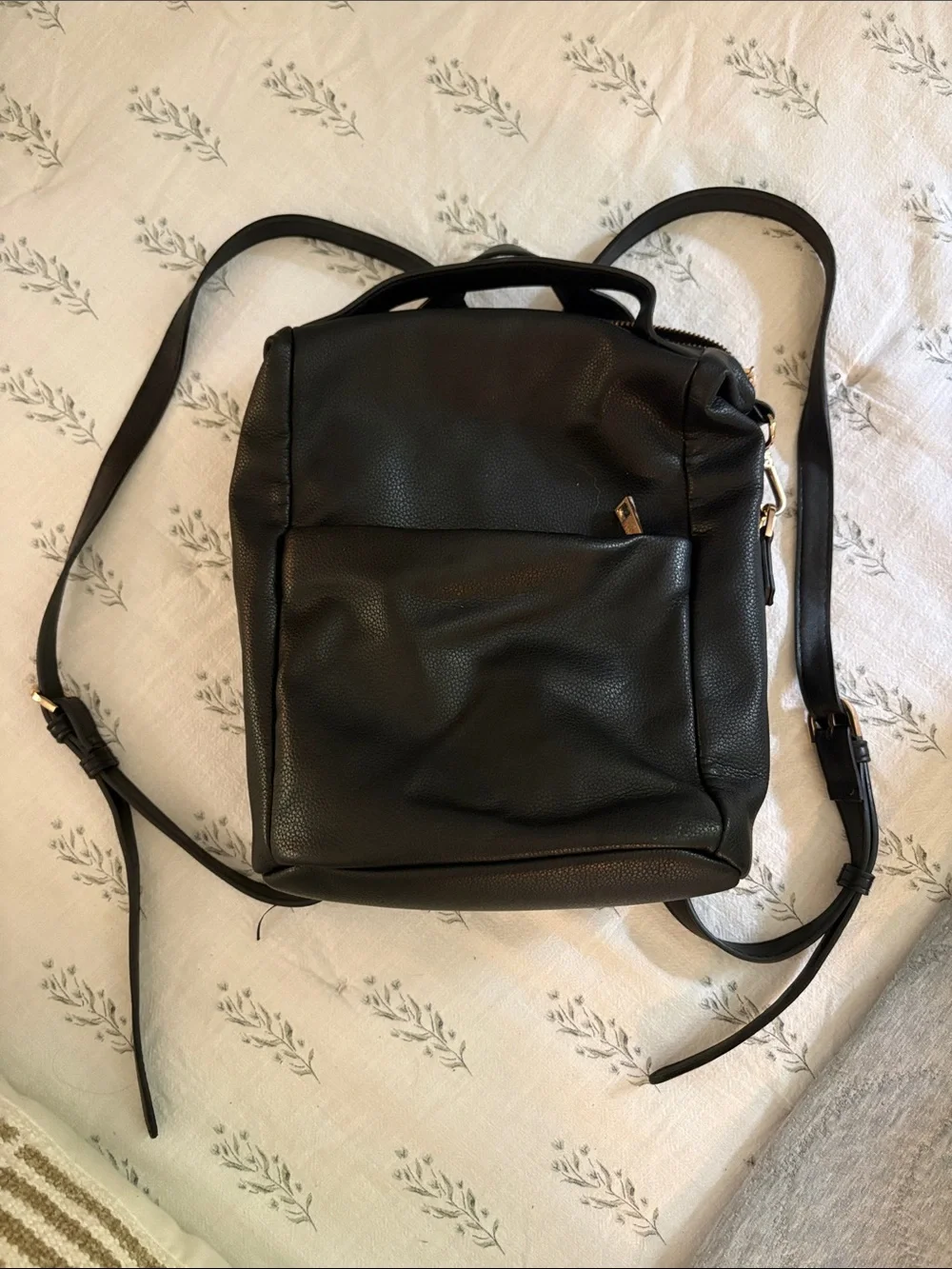 Classic Black Leather Backpack Purse